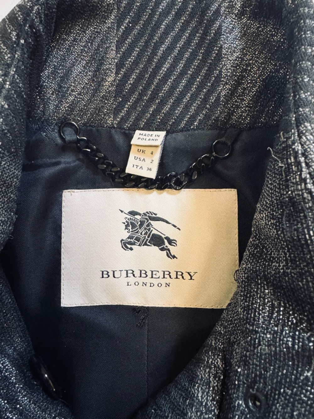 Burberry London Metallic Black & Gray Plaid Double-Breasted Jacket Blazer Coat - Picture 2 of 11